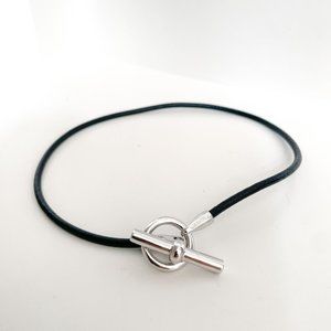 Sterling Silver and Black Leather Cord Choker